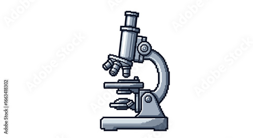 Pixel art microscope icon for scientific exploration and biological research