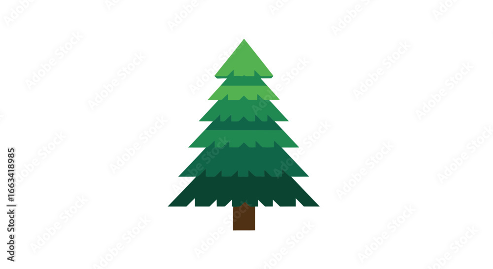 Obraz premium Stylized evergreen pine tree icon with layered triangular branches in shades of green