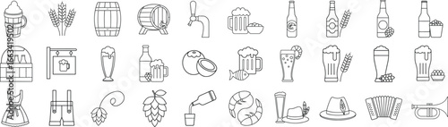Beer Fest festival icons set. Oktoberfest outline icons featuring traditional bavarian symbols