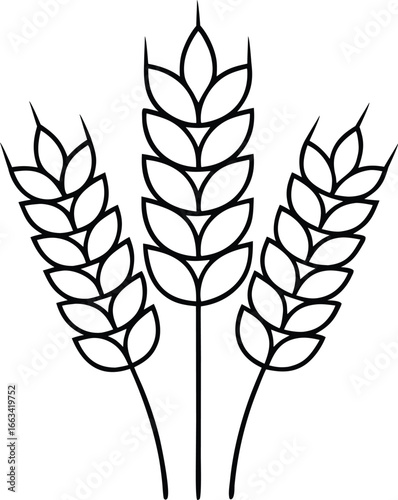 Three stems of wheat icon on a transparent background.