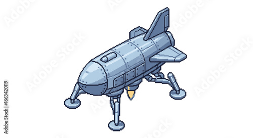 Pixel Art Rocket Isometric Spacecraft Illustration