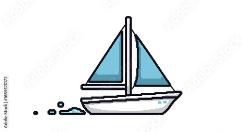 Minimalist sailboat icon glides across the water, leaving a small wake, perfect for navigation and travel applications