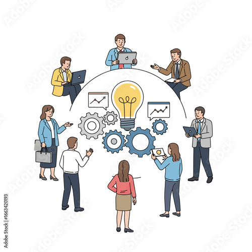 Diverse business team engaged in a collaborative brainstorming meeting, developing a creative concept for a new project