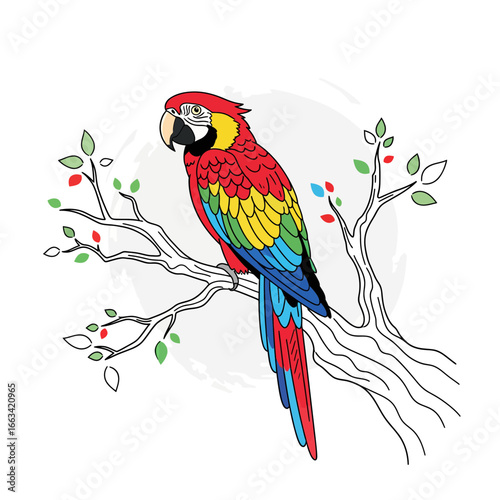 Vibrant Parrot Perched on Branch A Colorful Illustration of Exotic Wildlife in Nature
