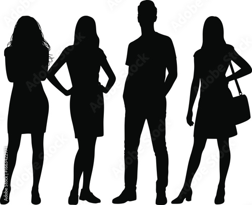 Silhouette of business people standing together, professional group outline, teamwork unity concept, modern human crowd illustration, office corporate design, vector art
