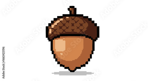 Pixelated Acorn A Detailed Pixel Art Illustration Depicting an Acorn Isolated on a White Background