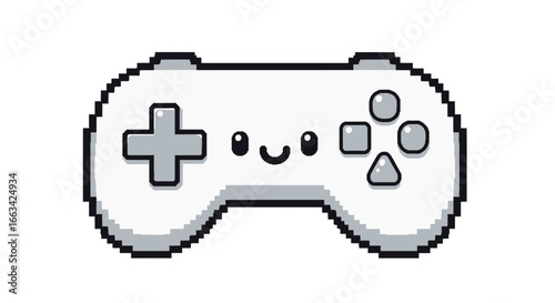 Pixel Art Kawaii Game Controller Icon Adorable Retro Gaming Accessory with a Happy Face