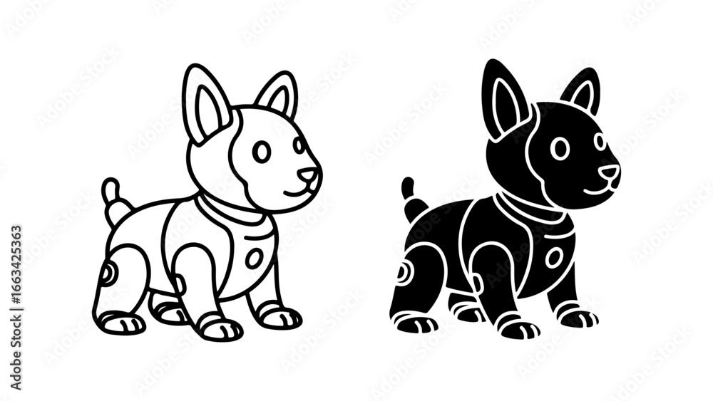 Obraz premium Robot Dog Vector Icon Set with Outline and Solid Glyph Styles