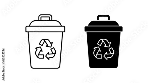 Recycle Bin Icon Set in Line and Glyph Styles, Isolated on a White Background