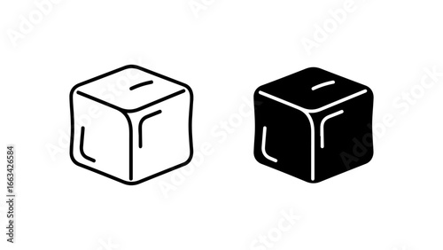Ice Cube Icon Set Featuring Outline and Solid Glyph Styles Isolated on a White Background