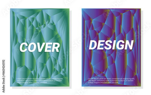 Cover Design. Abstract. Gradient. A futuristic vector book cover or poster template set with a low-poly crystal texture for a report, a music album, or a corporate brochure layout.