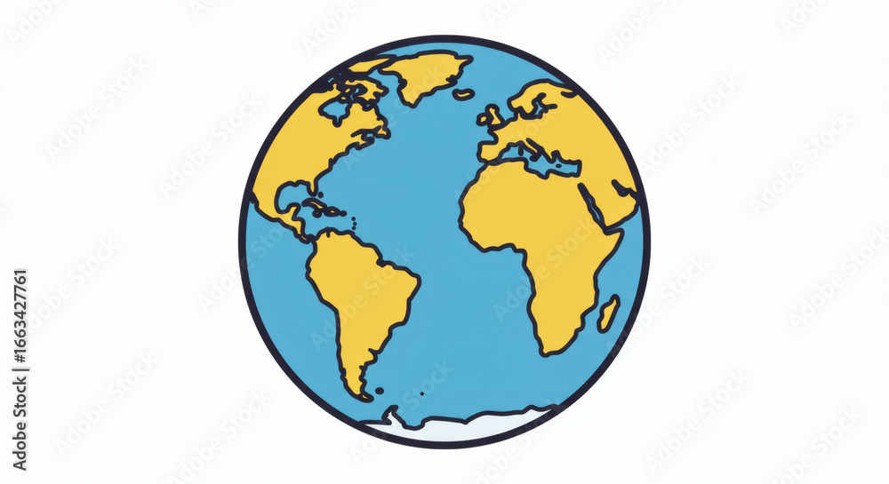 Naklejka premium A simplified globe, colorful vector illustration style, white background, clean lines.
