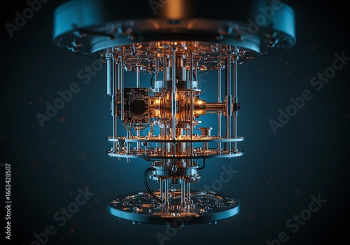 Advanced quantum computer, cutting-edge technology for scientific breakthroughs and complex problem-solving, showcasing intricate design and sophisticated engineering for future innovations