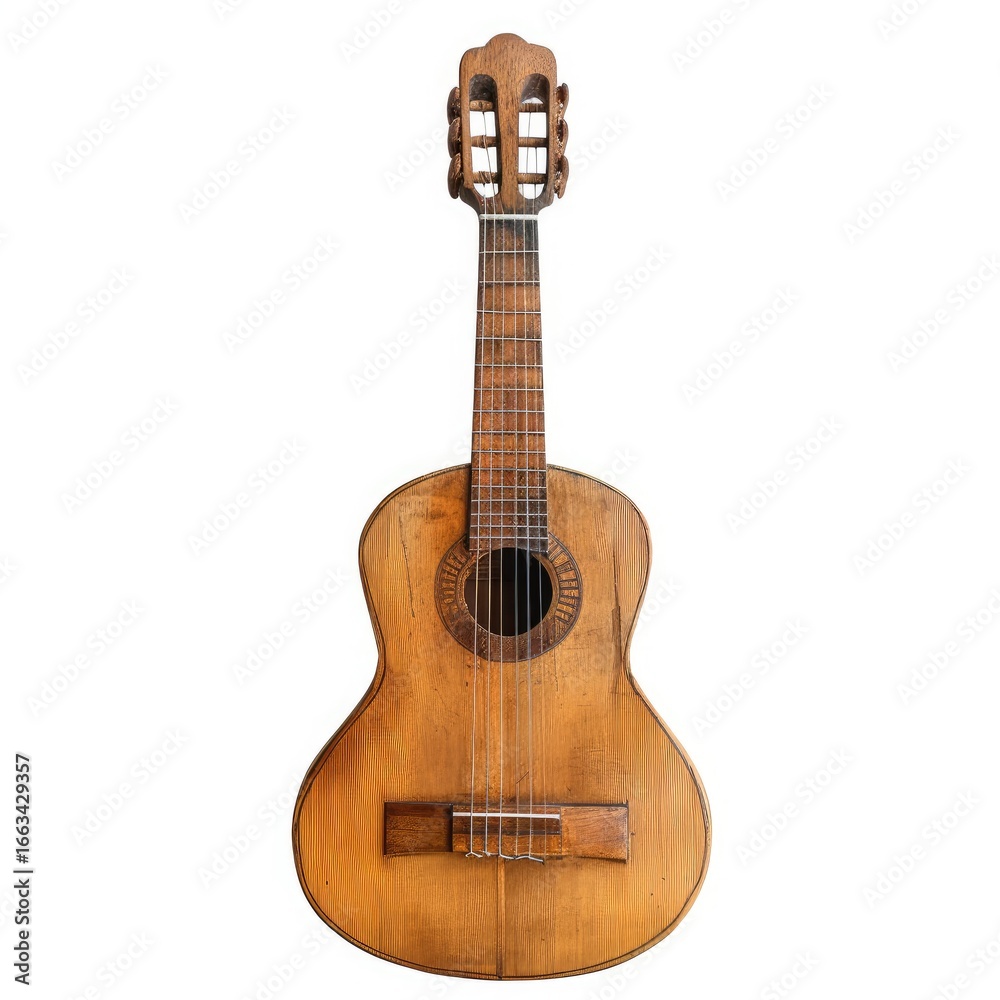 Fototapeta premium Light brown wooden acoustic guitar, front view