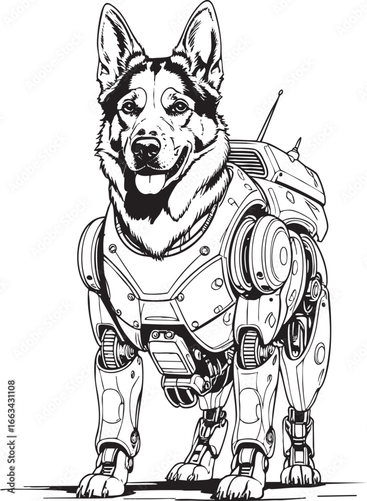 Fototapeta premium Sketch of a dog in a spacesuit. Vector illustration.