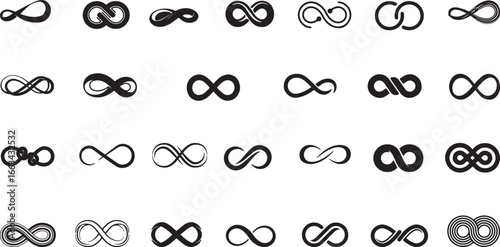 Endless Possibilities: A collection of infinity symbols in various designs, showcasing the concept of limitlessness, eternity, and boundless opportunities.