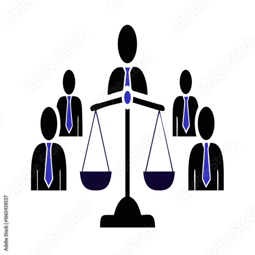 Icon representing a balance scale with figures , symbolizing justice and fairness in society