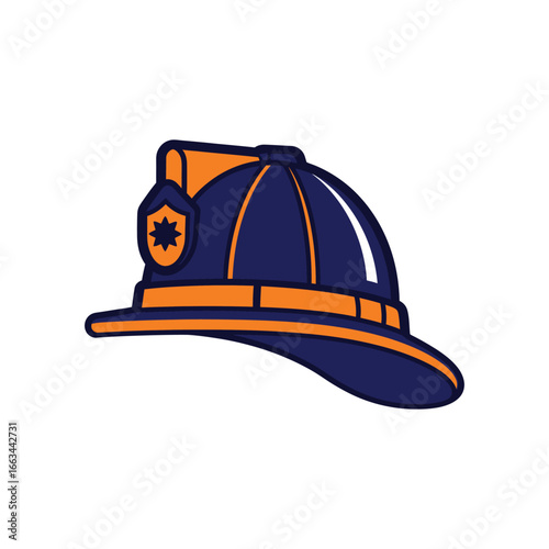 Vector illustrations of protective and decorative headgear, including hard hats, police caps, and firefighter hats.
