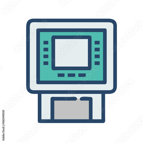 ATM icon isolated on white background, vector illustration of automated teller machine, financial banking symbol.