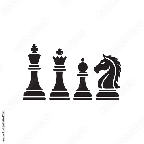 Iconic silhouette chess pieces king queen bishop and knight representing strategy and competition silhouette