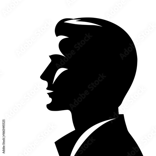 Black and white vector silhouette of a man profile on a white background 