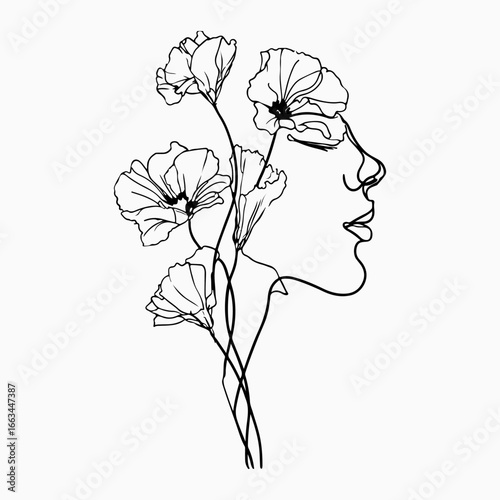 Flowers Woman's Face Single Graphic Vintage Style Design, Woman Lover Best Friends Gift Icon Vector Illustration Art