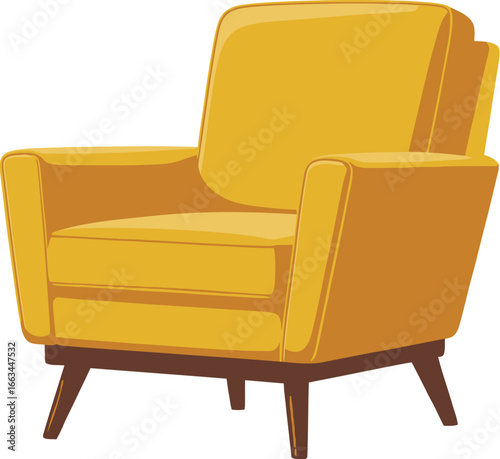 Yellow upholstered armchair, mid-century modern furniture for living room comfort