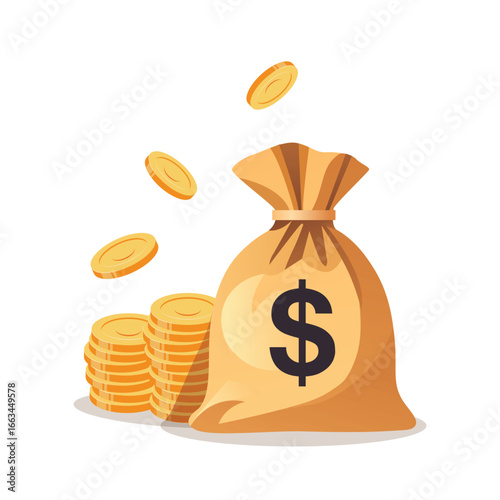 Money Bag and Gold Coins Abundant Wealth