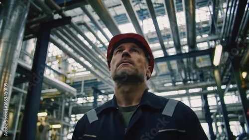 Wallpaper Mural Engineer inspecting pipes and machinery at industrial plant Torontodigital.ca
