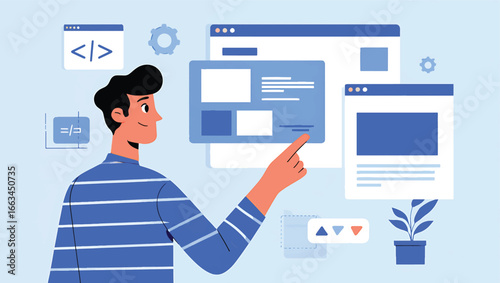Modern Flat Design Illustration of a Developer Crafting Digital Experiences for Web Interfaces