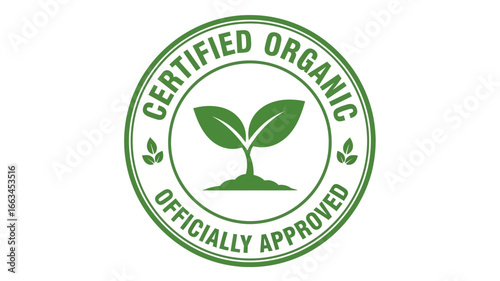Certified Organic Officially Approved Green Plant Icon Illustration