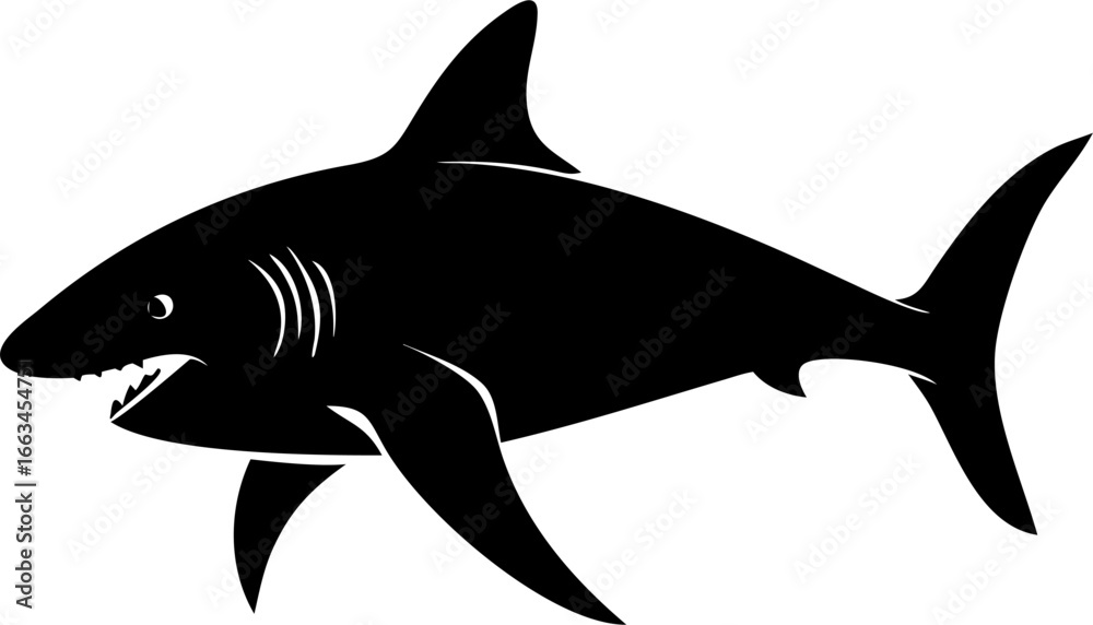 Fototapeta premium Black shark icon, shark silhouette, ocean predator, marine animal isolated on Transparent Background