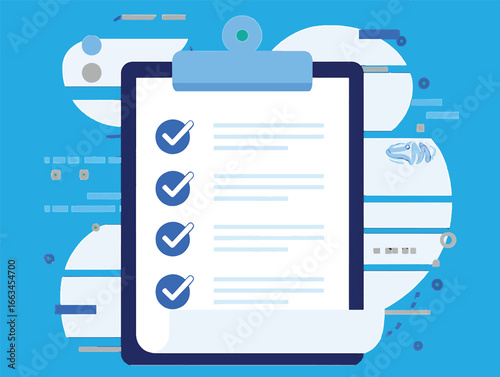 Digital vector illustration of a completed checklist on a clipboard for business planning