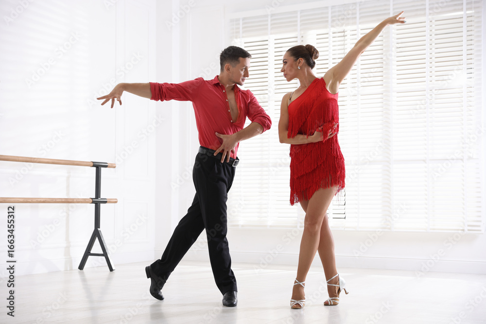 Fototapeta premium Couple of professional dancers training in studio