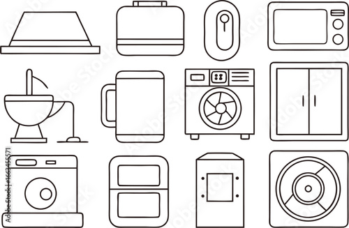 Set of household appliances icons vector illustration for kitchen and home equipment design