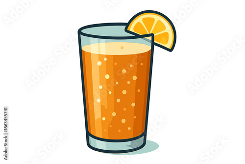 Orange juice with slice of lemon served in a glass glass of ginger beer