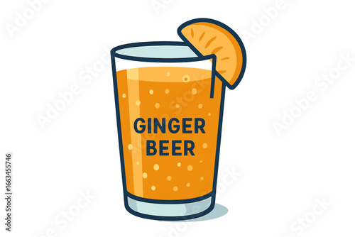 Ginger beer in a glass with a slice of orange on the rim glass of ginger beer