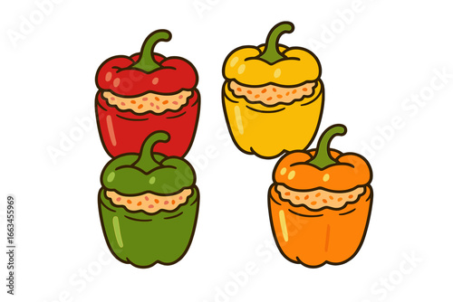 Colorful stuffed bell peppers in red, yellow, green, and orange stuffed bell peppers