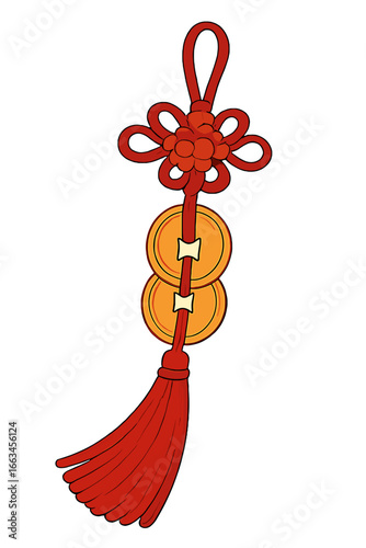 Red decorative knot with coins and tassel for good luck red tassel with coins