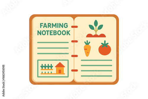 Farming notebook design with vegetables and house illustration farming notebook with plans
