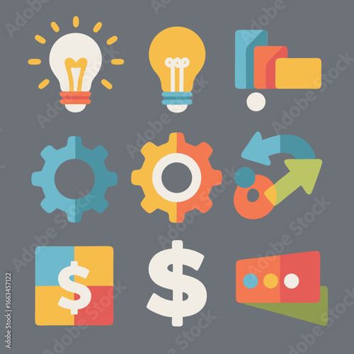 Business and finance concept icons representing ideas and solutions