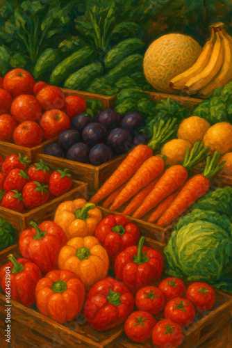 Fresh Vegetables at Market Organic Food Stall with Carrots Tomatoes and Green Vegetables © Rizwana