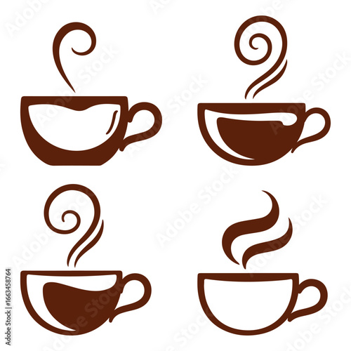 Coffee Cup Icons Set – Hot Drink, Espresso, Cafe, Morning Beverage, Latte, Cappuccino Illustrations