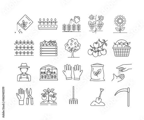 Set of Minimalistic Agriculture and Farming Icons for Agribusiness, Educational Projects, Eco-Initiatives, Marketing and Packaging Design