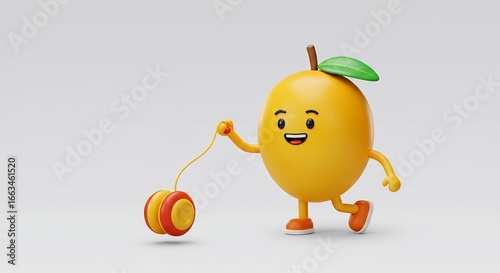 Playful cartoon mango character with yo yo