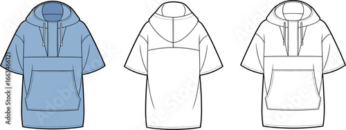 Casual Wear Hoodie Fashion Template Vector - Clothing Layout with Drawstring Detail