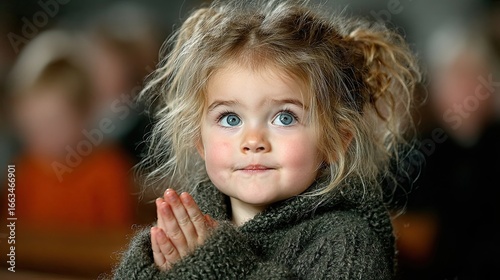 Closeup Portrait of a Toddler Girl with Snow in Her Hair