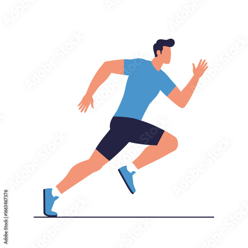 A dynamic illustration of a fit young man sprinting forward with powerful strides, showcasing speed, determination, and athletic performance.