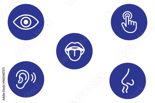 Five human senses editable stroke outline icons set isolated on white background flat vector illustration.