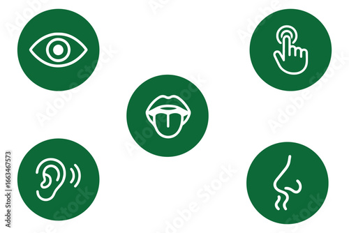 Five human senses editable stroke outline icons set isolated on white background flat vector illustration.
